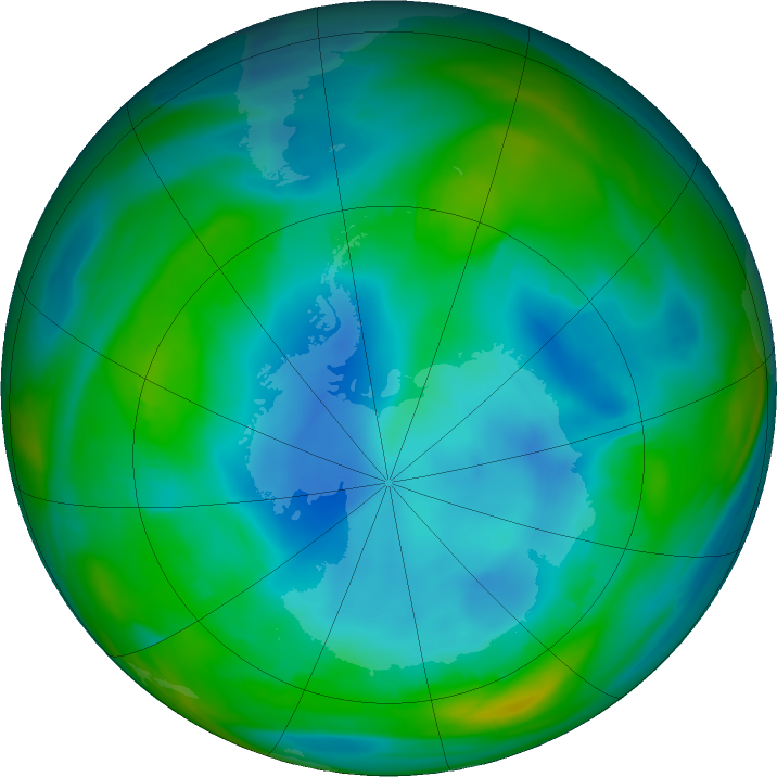 Antarctic ozone map for 22 July 2021